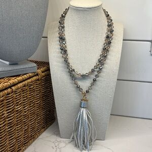 Vintage Faceted AB Beads Long Tassel Necklace